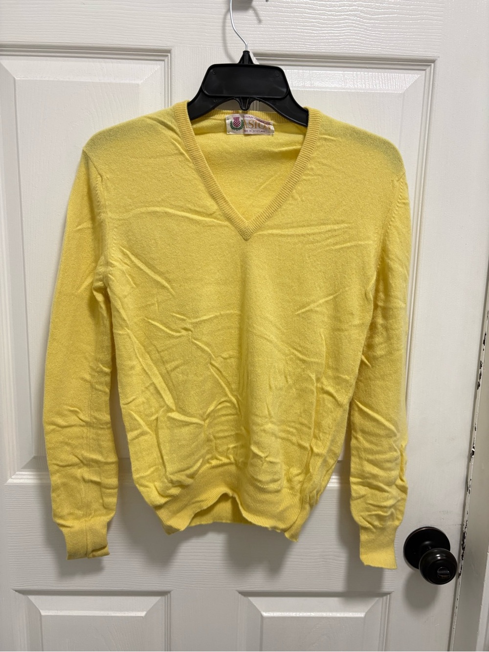 Aston Cashmere V-Neck Sweater in Lemon Yellow made in Scotland